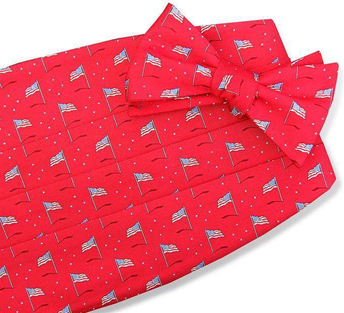 Stars & Stripes Cummerbund Set in Red by Bird Dog Bay - Country Club Prep