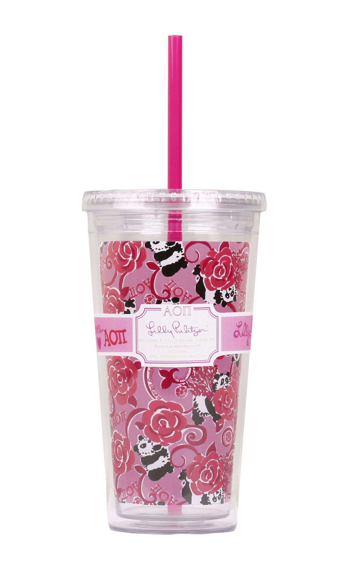 Alpha Omicron Pi Tumbler with Straw by Lilly Pulitzer - Country Club Prep