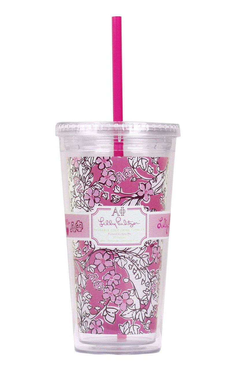 Alpha Phi Tumbler with Straw by Lilly Pulitzer - Country Club Prep