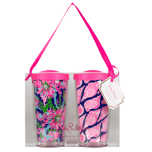 Insulated Tumbler Set in Cute as Shell & Trippin' and Sippin Navy Colony by Lilly Pulitzer - Country Club Prep