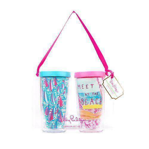 Insulated Tumbler Set in Meet Me at The Beach/Red Right Turn by Lilly Pulitzer - Country Club Prep