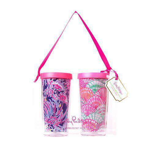 Insulated Tumbler Set in Oh Shello/Shrimply Chic by Lilly Pulitzer - Country Club Prep