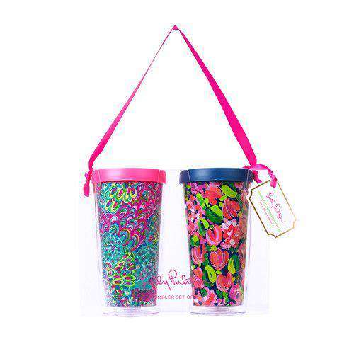 Insulated Tumbler Set in Wild Confetti/Lilly's Lagoon by Lilly Pulitzer - Country Club Prep