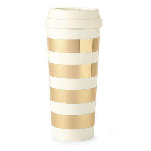 Thermal Mug in Gold Stripe by Kate Spade New York - Country Club Prep