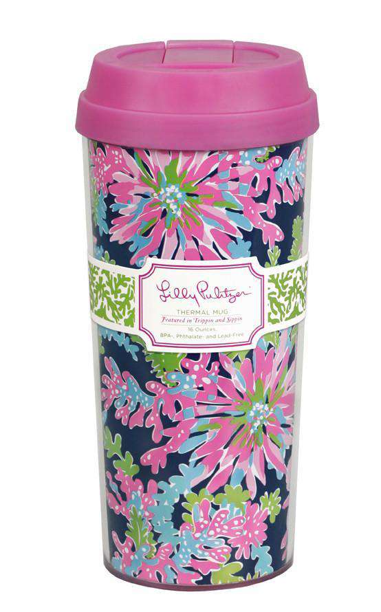 Thermal Mug in Navy Trippin' and Sippin'  by Lilly Pulitzer - Country Club Prep
