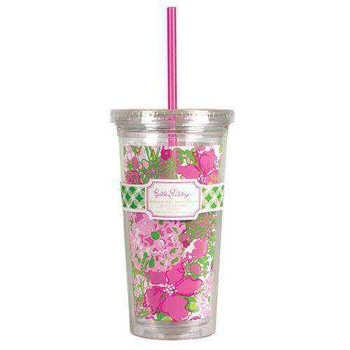 Tumbler with Straw in Beach Rose by Lilly Pulitzer - Country Club Prep