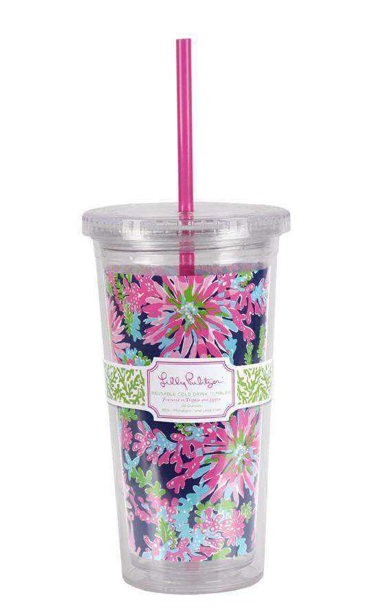 Tumbler with Straw in Navy Trippin' and Sippin' by Lilly Pulitzer - Country Club Prep