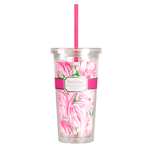 Tumbler with Straw in Pink Colony by Lilly Pulitzer - Country Club Prep
