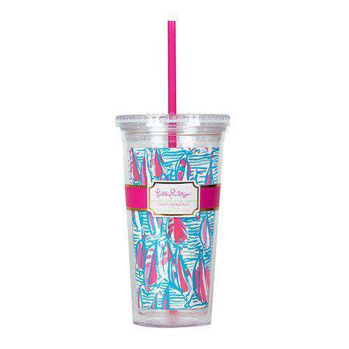 Tumbler with Straw in Red Right Return by Lilly Pulitzer - Country Club Prep