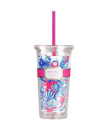 Tumbler with Straw in She She Shells by Lilly Pulitzer - Country Club Prep