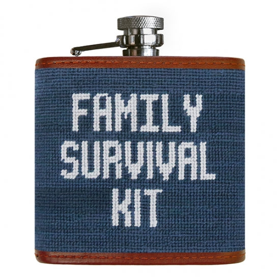 Family Survival Kit Needlepoint Flask by Smathers & Branson - Country Club Prep
