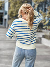 Striped Ribbed Trim Collared Knit Sweater - Country Club Prep