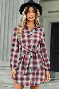 Plaid Tie Front Mini Shirt Dress - Country Club Prep