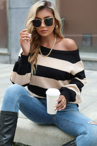 Horizontal Stripe Raglan Sleeve Sweater - Country Club Prep