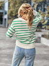 Striped Ribbed Trim Collared Knit Sweater - Country Club Prep