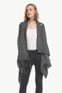 One-Button Tassel Tie Asymmetrical Hem Cardigan - Country Club Prep