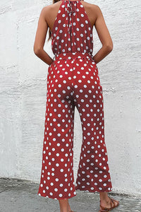 Polka Dot Grecian Wide Leg Jumpsuit - Country Club Prep