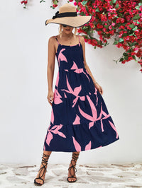 Printed Spaghetti Strap Tiered Midi Dress - Country Club Prep