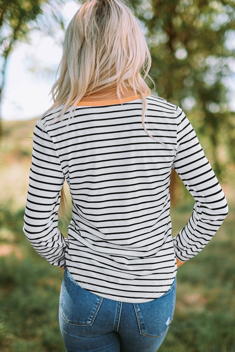 Striped Contrast Trim Quarter Snap T-Shirt - Country Club Prep