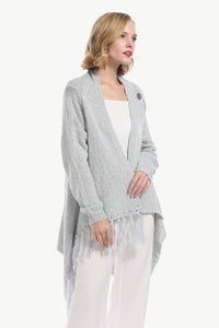 One-Button Tassel Tie Asymmetrical Hem Cardigan - Country Club Prep