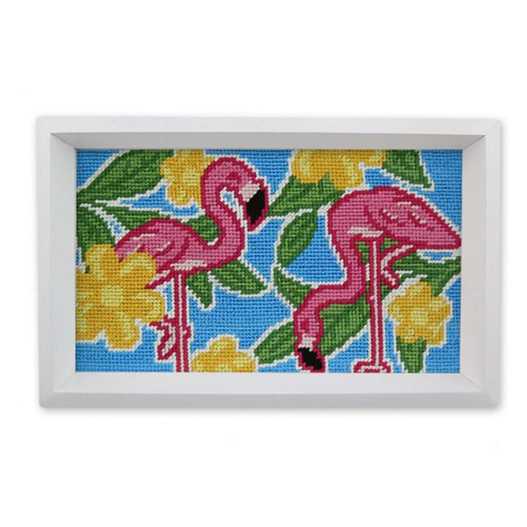 Pink Flamingo Needlepoint Valet Tray by Smathers & Branson - Country Club Prep