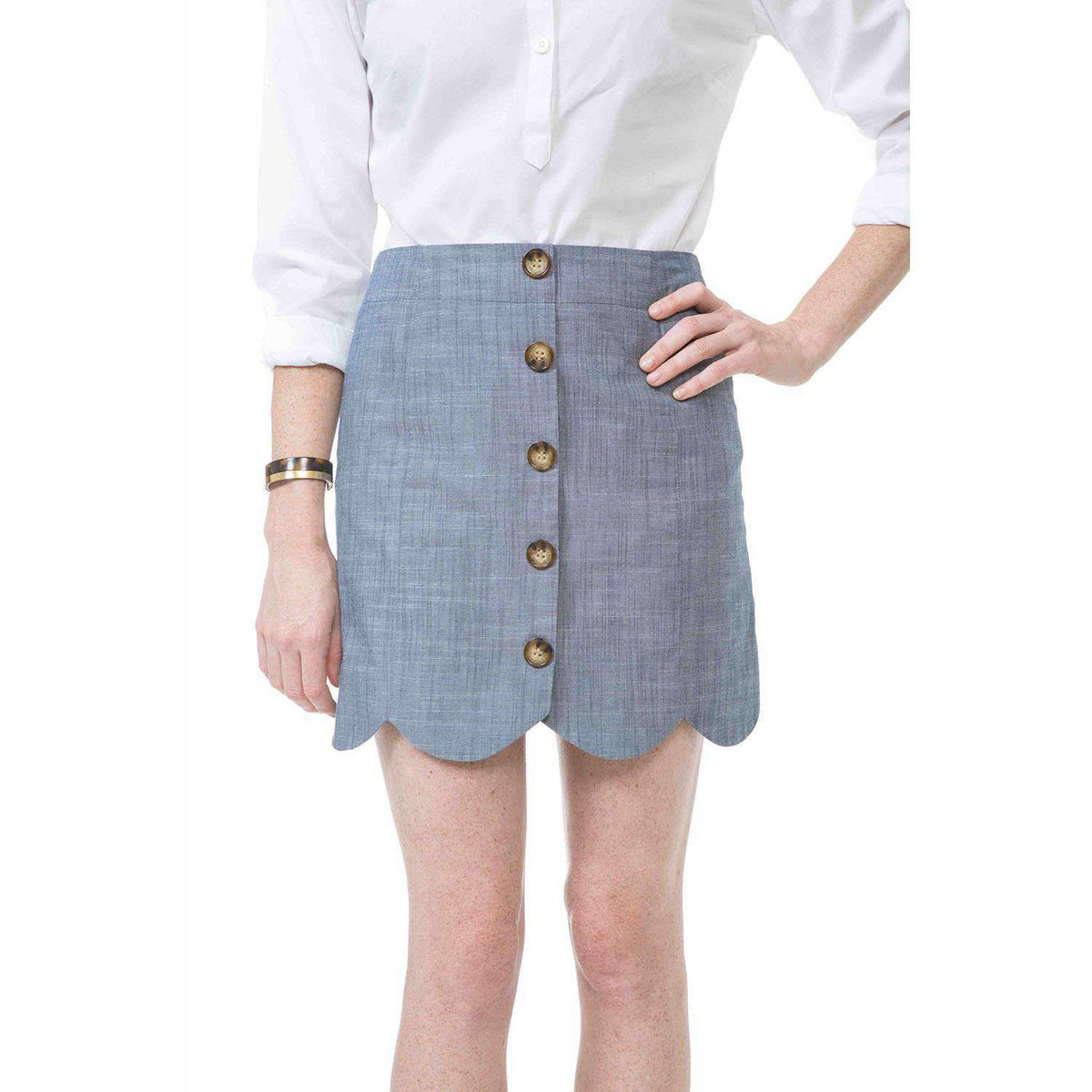 Dessie Skirt in Navy Chambray by Southern Proper - Country Club Prep