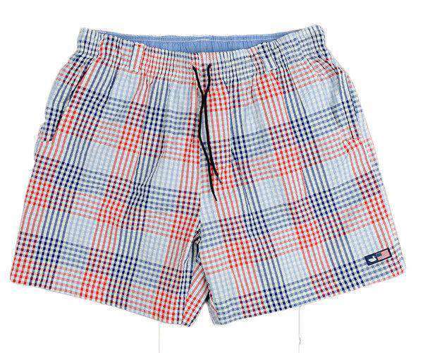 Dockside Swim Trunk in Navy and Red Seersucker Gingham by Southern Marsh - Country Club Prep