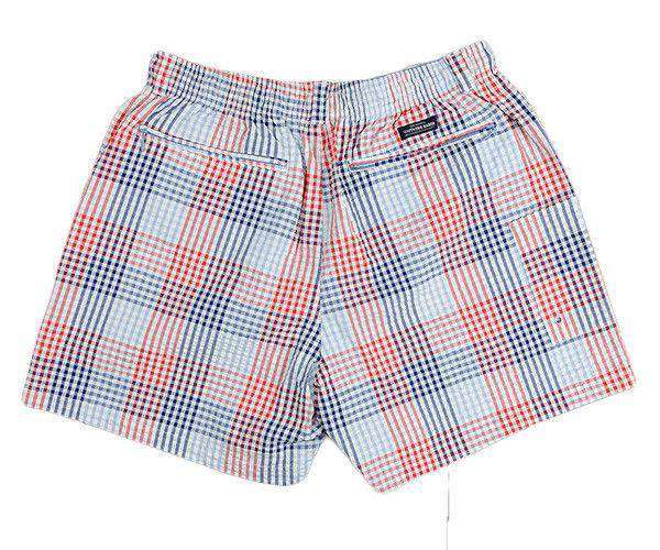 Dockside Swim Trunk in Navy and Red Seersucker Gingham by Southern Marsh - Country Club Prep