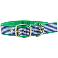Dog Collar in Navy Gingham Ribbon on Kelly Green Canvas by Country Club Prep - Country Club Prep