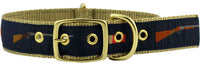 Dog Collar in Navy Ribbon on Khaki Canvas with Shotguns and Shells by Country Club Prep - Country Club Prep
