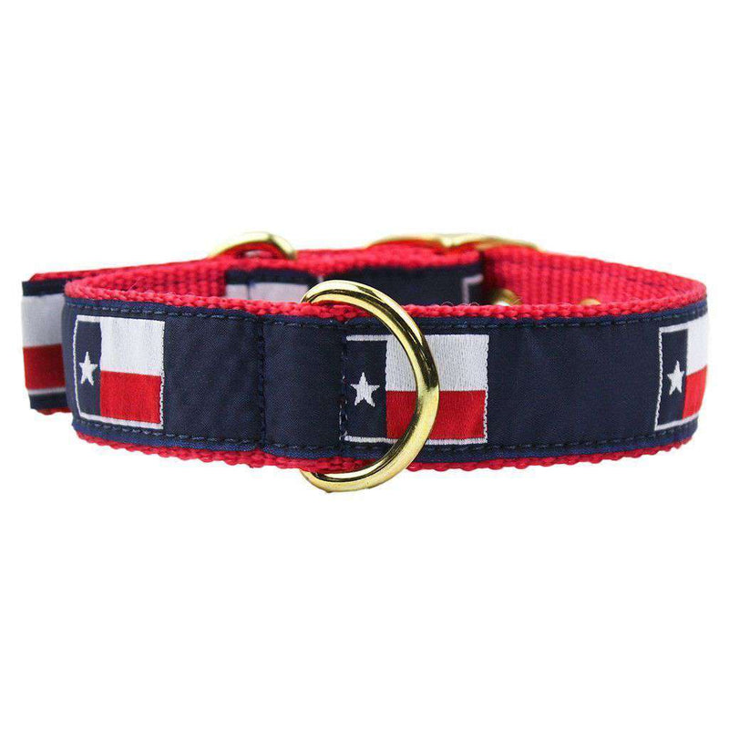 Dog Collar in Navy Ribbon on Red Canvas with Texas Flags by Country Club Prep - Country Club Prep