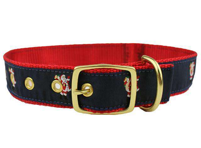 Santa Dog Collar in Navy and Red by Country Club Prep - Country Club Prep