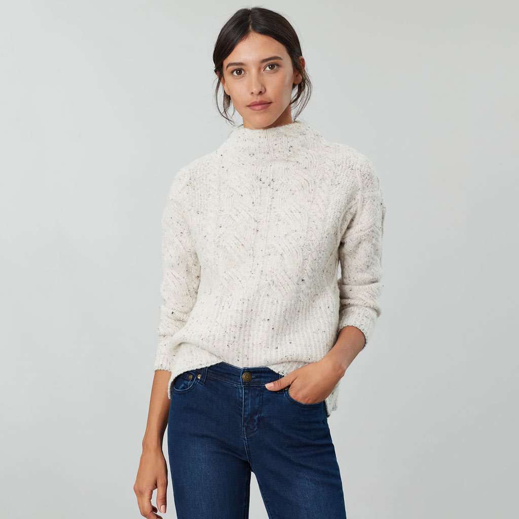 Joyce Cable Knit Sweater in Cream Flecks by Joules - Country Club Prep