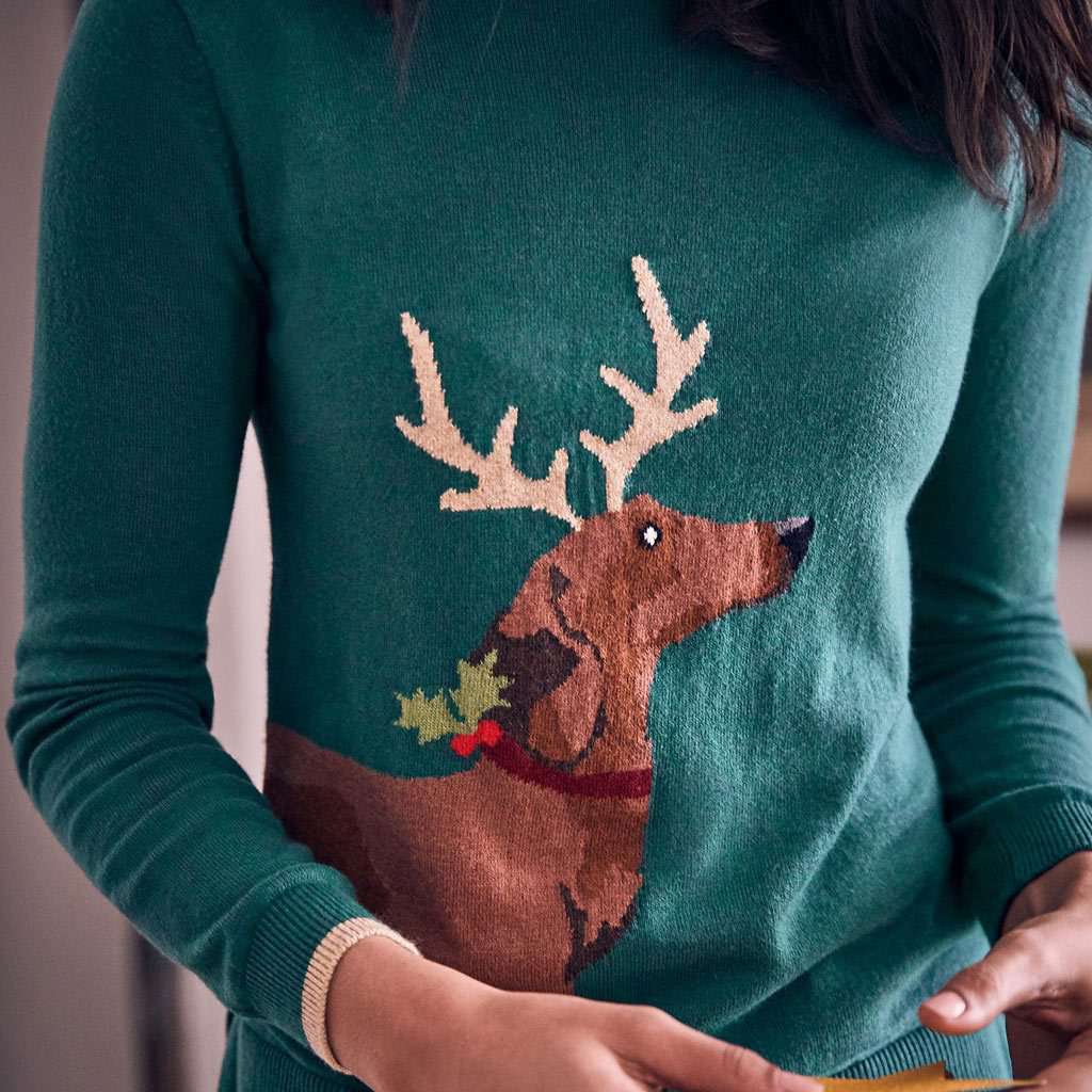 Festive Sausage Dog Crew Neck Sweater by Joules - Country Club Prep