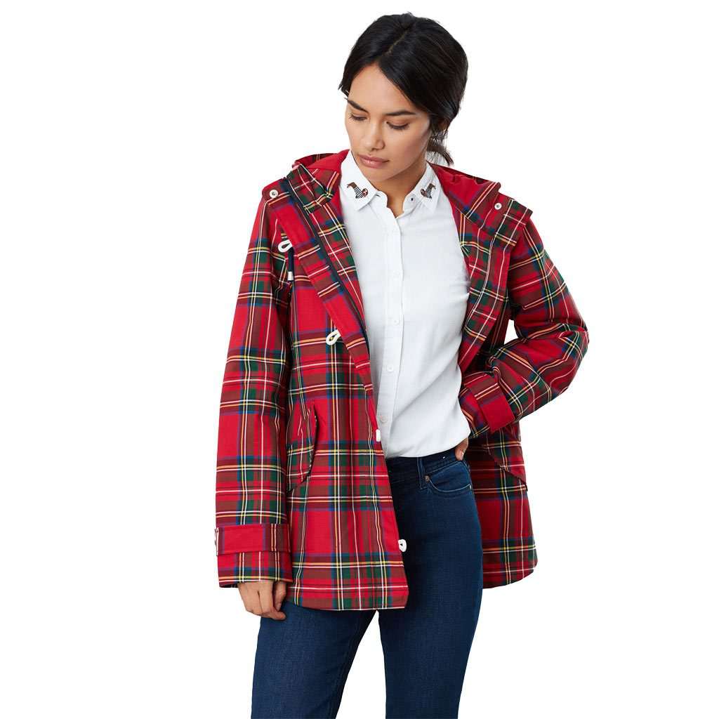 Red Tartan Coast Print Waterproof Coat by Joules - Country Club Prep