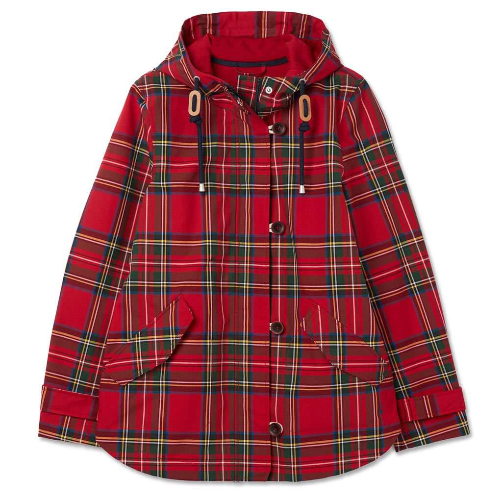 Red Tartan Coast Print Waterproof Coat by Joules - Country Club Prep