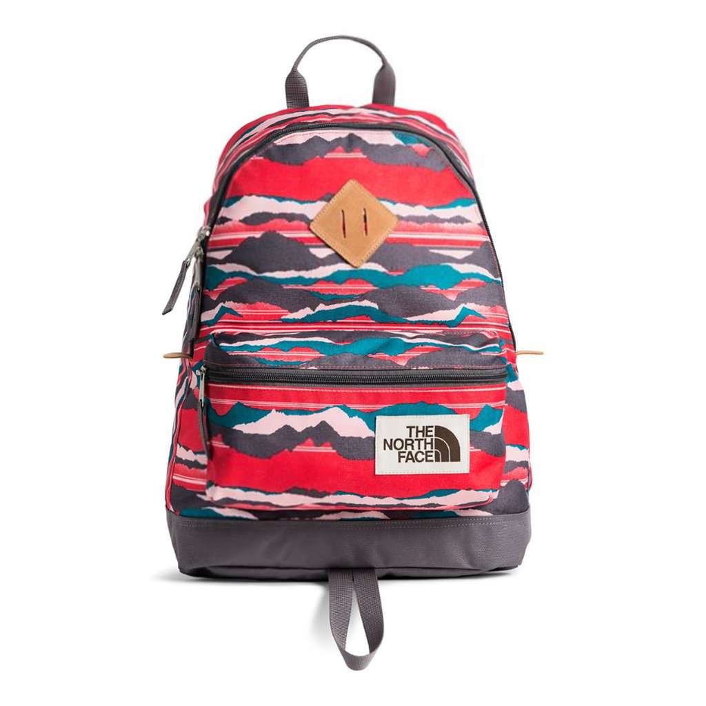 north face berkeley backpack red Mini Berkeley Backpack by The North Face Juicy Red Landscape Stripe Print and Rabbit Grey