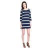 3/4 Sleeve Dress in Navy and Green Broad Stripe by Hiho - Country Club Prep