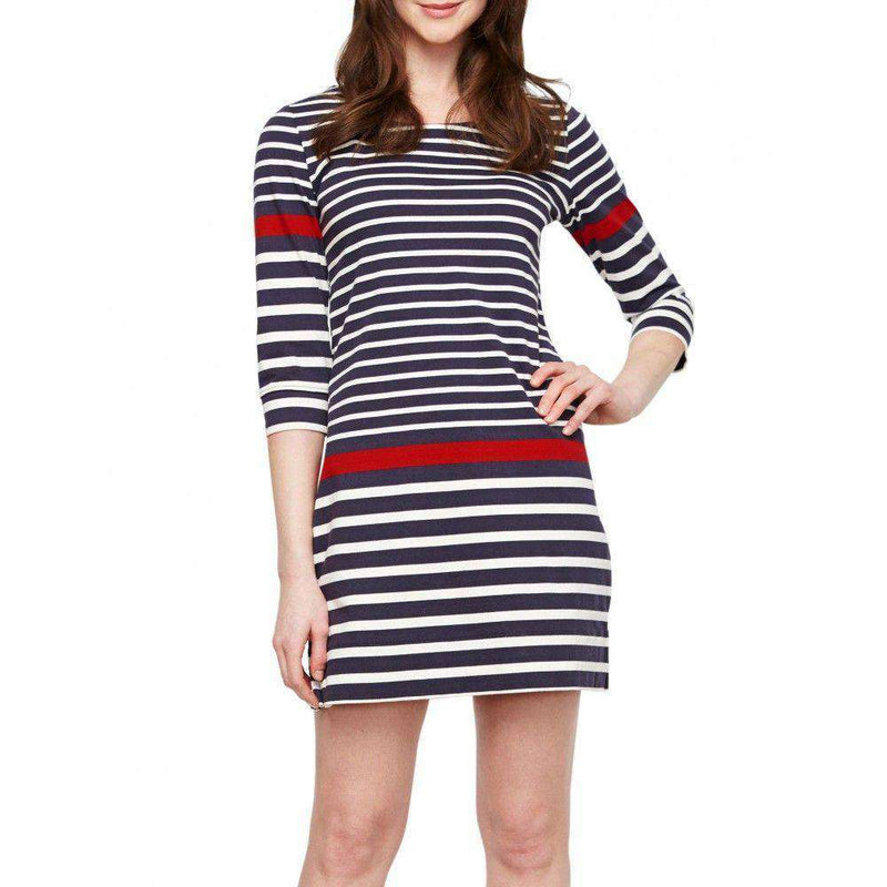 3/4 Sleeve Nautical Stripe Dress in Navy by Haltey - Country Club Prep