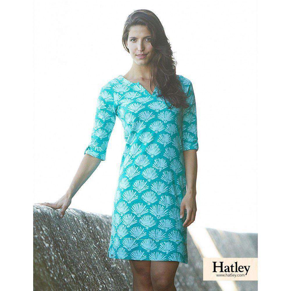 Batik Shells Peplum Sleeve Dress in Turquoise by Hatley - Country Club Prep