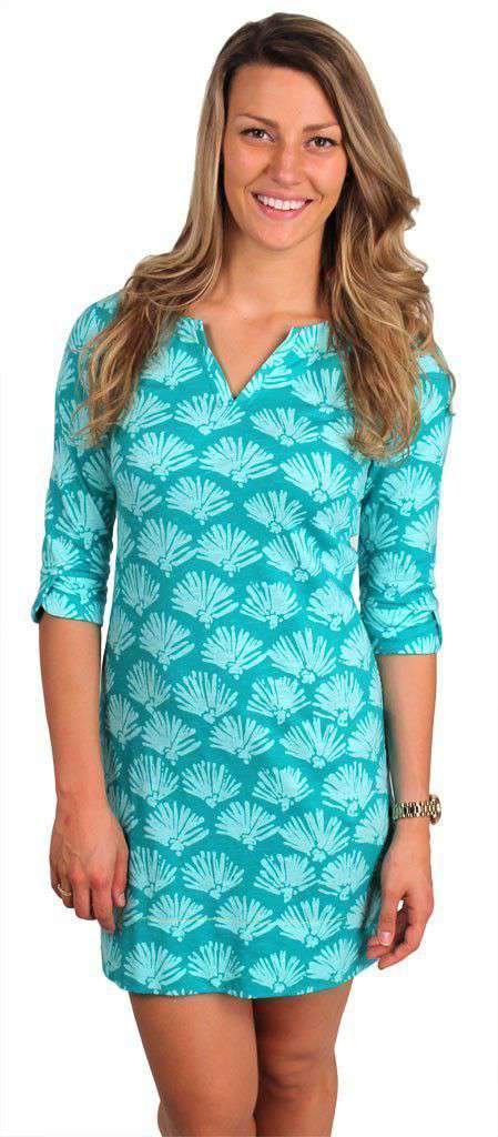 Batik Shells Peplum Sleeve Dress in Turquoise by Hatley - Country Club Prep