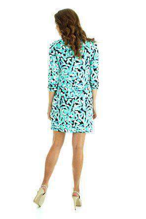 Candice Graffiti 3/4 Sleeve Shift Dress in Graffitti Seafoam by Tracy Negoshian - Country Club Prep