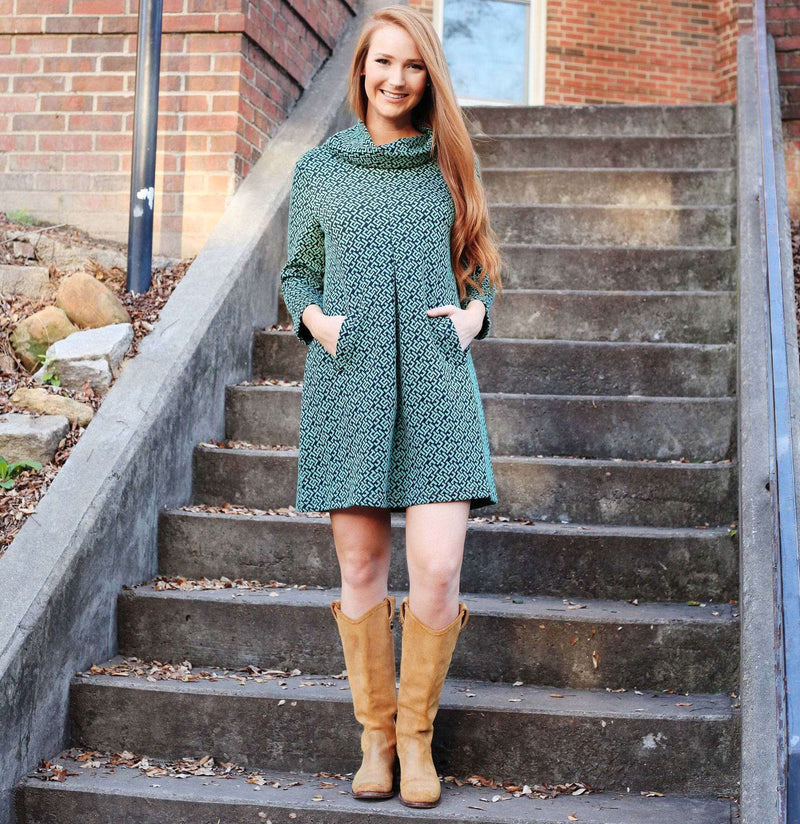 Cashmere Kim Cowl Dress in Greek Key by Tyler Boe - Country Club Prep
