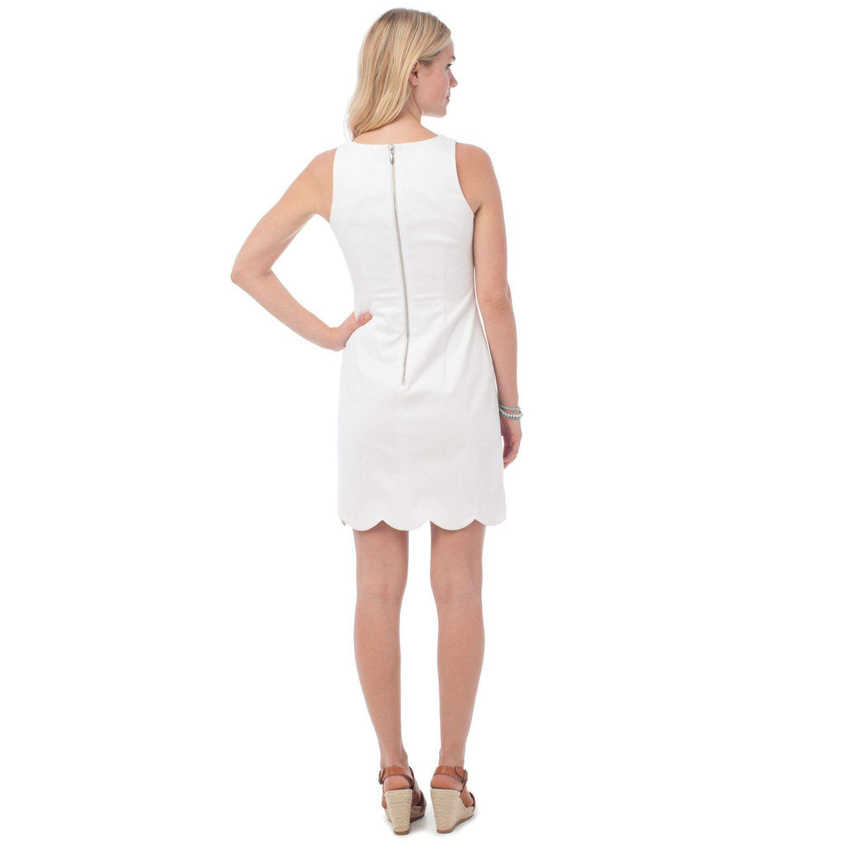 Charleston Scallop Dress in White by Southern Tide - Country Club Prep