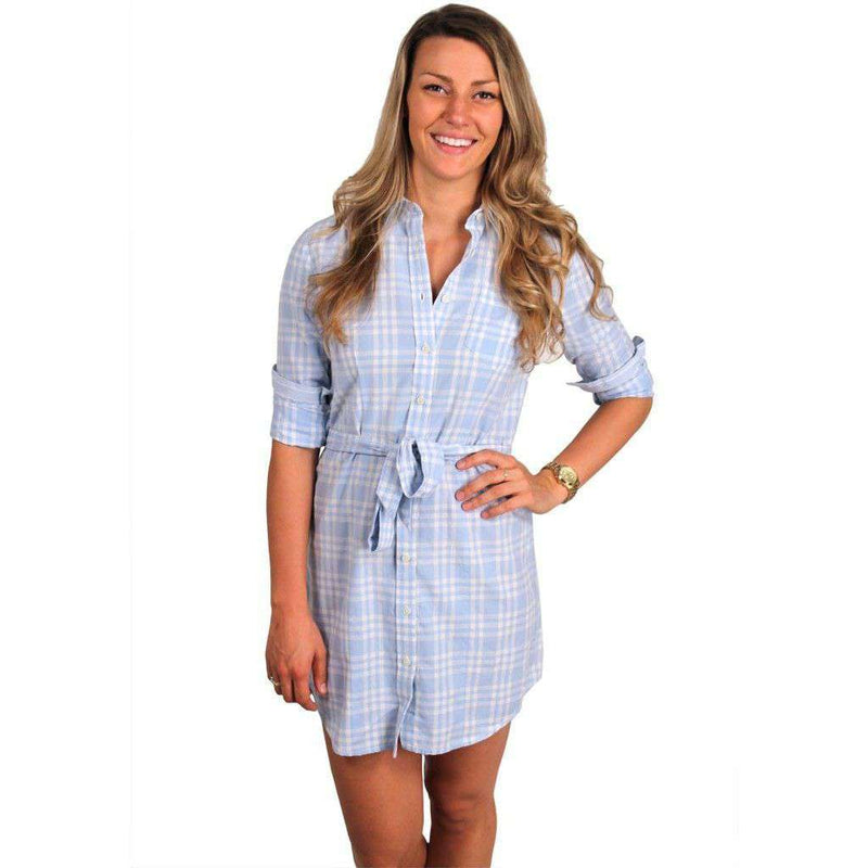 Collegiate Shirt Dress in Carolina Blue and White by Olde School - Country Club Prep