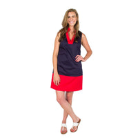 Color Block Shift Dress in Peacoat Navy and High Risk Red by Sail to Sable - Country Club Prep