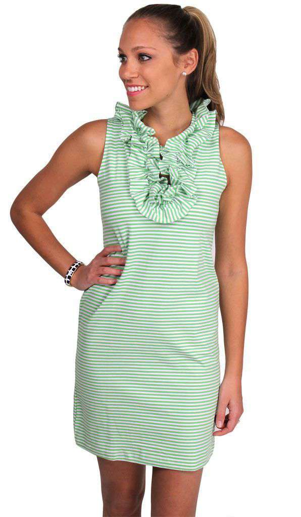 Cotton Skipper Sleeveless Dress in Green Stripe by Just Madras - Country Club Prep
