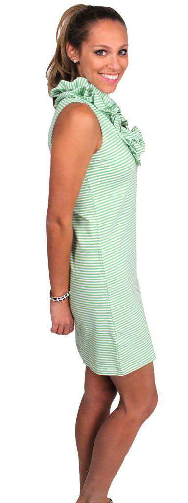 Cotton Skipper Sleeveless Dress in Green Stripe by Just Madras - Country Club Prep