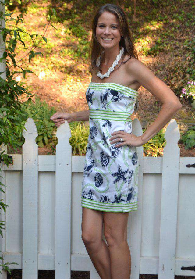 Cotton Strapless Demure Dress in Sea Rope Navy by Gretchen Scott Designs White / M