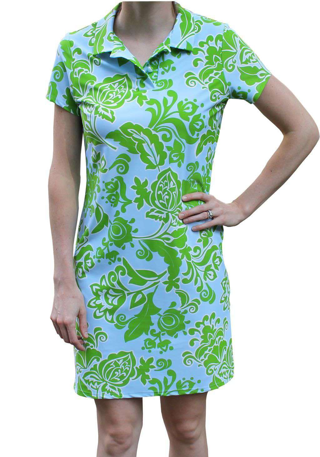 Emily Dress in Etched Floral Blue/Green by Jude Connally - Country Club Prep